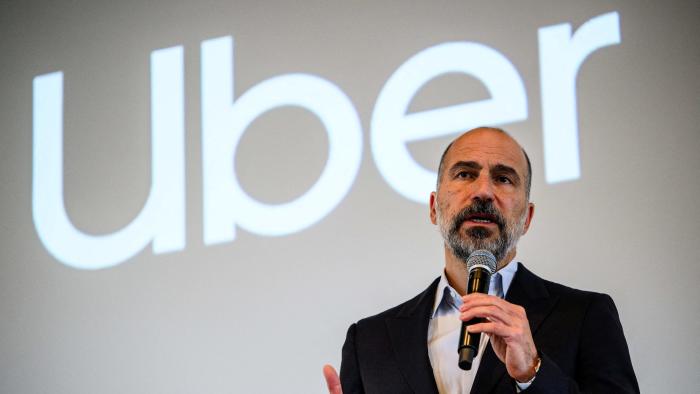 Uber CEO Dara Khosrowshahi speaks during a press conference in Seoul on August 30, 2024. Uber CEO said that the South Korean market is vital to the company, and Uber is "committed" to the South Korean market adding the platform is growing rapidly, despite relatively small market shares. (Photo by Anthony WALLACE / AFP) (Photo by ANTHONY WALLACE/AFP via Getty Images)