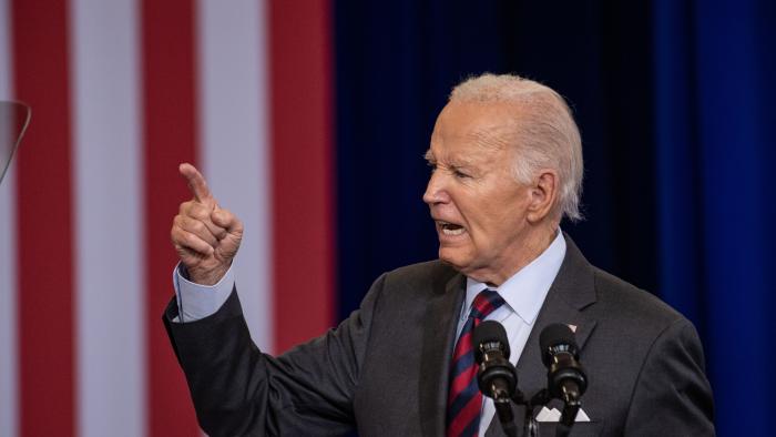 NEW HAMPSHIRE, UNITED STATES - OCTOBER 22: US President Joe Biden speaks at NHTI-Concord Community College in Concord, New Hampshire on October 22, 2024. (Photo by Joseph Prezioso/Anadolu via Getty Images)