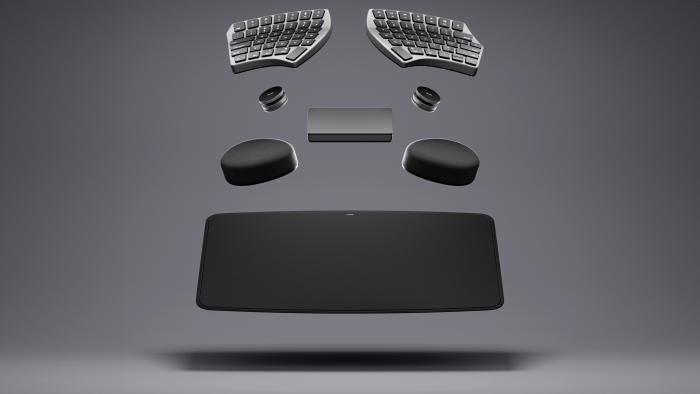 Accessories in the Nuio ecosystem, including split ergonomic keyboard, trackpad, and more.