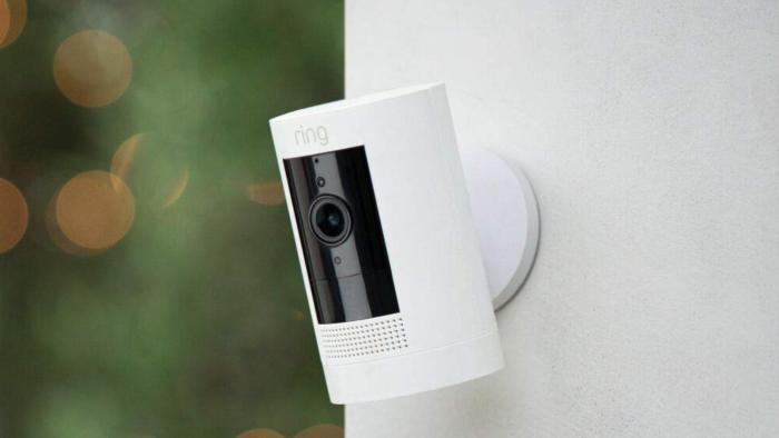 A camera mounted to a wall.